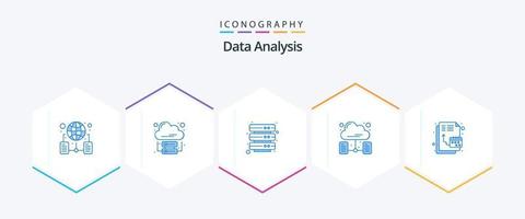 análisis de datos 25 paquete de iconos azules que incluye digital. red. Internet en la nube. datos. servidor vector