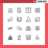 Pack of 16 Modern Outlines Signs and Symbols for Web Print Media such as cloud business badges online stamp Editable Vector Design Elements