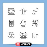 Group of 9 Outlines Signs and Symbols for weather drop crypto cloud phone Editable Vector Design Elements