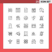 25 iconos creativos, signos y símbolos modernos de edificios, sitio web, complemento, navegador, elementos de diseño vectorial editables vector