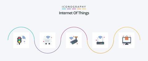 Internet Of Things Flat 5 Icon Pack Including shopping. ecommerce. camera. wifi. modem vector