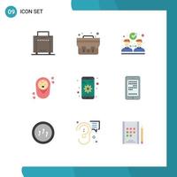 Pack of 9 Modern Flat Colors Signs and Symbols for Web Print Media such as education device partnership setting gear Editable Vector Design Elements