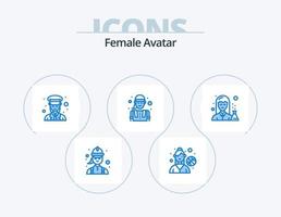 avatar femenino icono azul paquete 5 diseño de iconos. químico. labor. femenino. mujer ingeniera. mujeres vector