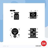 User Interface Pack of 4 Basic Solid Glyphs of tablet bulb box insurance love Editable Vector Design Elements