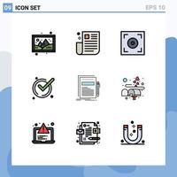 Set of 9 Modern UI Icons Symbols Signs for document acknowledge ui ok accept Editable Vector Design Elements