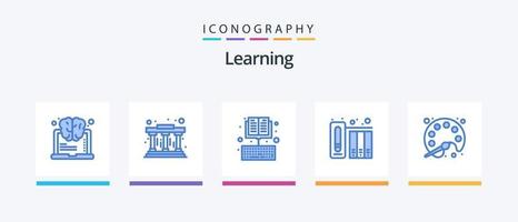 aprendiendo el paquete de iconos azul 5 que incluye palet. historia. libro. archivos datos. diseño de iconos creativos vector