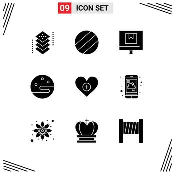 9 concepto de glifo sólido para sitios web móviles y aplicaciones agregan como elementos de diseño vectorial editables de noche de amor de entrega vector