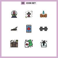 9 Universal Filledline Flat Color Signs Symbols of application building coins mason arrow Editable Vector Design Elements