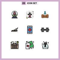 9 Universal Filledline Flat Color Signs Symbols of application building coins mason arrow Editable Vector Design Elements