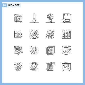 Group of 16 Modern Outlines Set for cube hardware insignia devices computers Editable Vector Design Elements