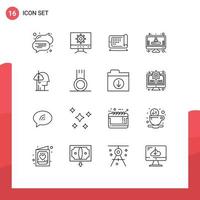 Pack of 16 Modern Outlines Signs and Symbols for Web Print Media such as human catch technology addiction registration Editable Vector Design Elements