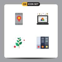 Mobile Interface Flat Icon Set of 4 Pictograms of mobile olive location laptop archive Editable Vector Design Elements