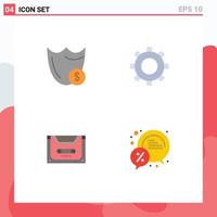 Set of 4 Commercial Flat Icons pack for shield analog secure cogs cassette Editable Vector Design Elements