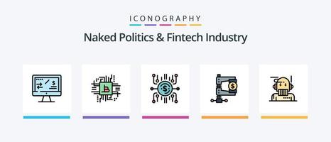 Naked Politics And Fintech Industry Line Filled 5 Icon Pack Including debit. card. decentralized. direct payment. peer to peer. Creative Icons Design vector