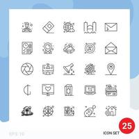 Pack of 25 Modern Lines Signs and Symbols for Web Print Media such as mail alert human river harbor Editable Vector Design Elements