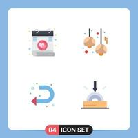 4 iconos planos universales establecidos para aplicaciones web y móviles lámparas de bulbo de signo de letra dejaron elementos de diseño vectorial editables vector