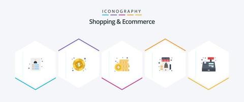 Shopping and Ecommerce 25 Flat icon pack including . shopping. marketplace. register. cash vector