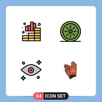 Set of 4 Modern UI Icons Symbols Signs for analytics watching graph vegetables building Editable Vector Design Elements