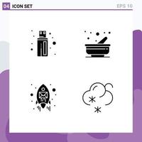 Modern Set of 4 Solid Glyphs and symbols such as cable rocket cooking pestle forecast Editable Vector Design Elements