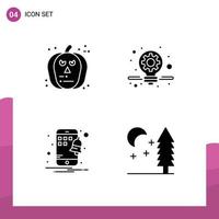 Modern Set of Solid Glyphs Pictograph of face smartphone scary solution night Editable Vector Design Elements