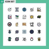 Pictogram Set of 25 Simple Filled line Flat Colors of investment finance blockchain night song Editable Vector Design Elements