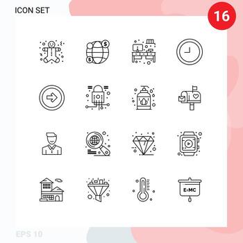 Universal Icon Symbols Group of 16 Modern Outlines of right user cabinet button time Editable Vector Design Elements