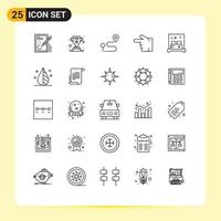 Modern Set of 25 Lines Pictograph of bed hand success forefinger pin Editable Vector Design Elements