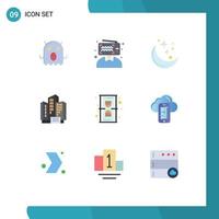 User Interface Pack of 9 Basic Flat Colors of hourglass company night building address Editable Vector Design Elements