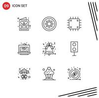 Mobile Interface Outline Set of 9 Pictograms of cake brownie vegetable baking gadget Editable Vector Design Elements