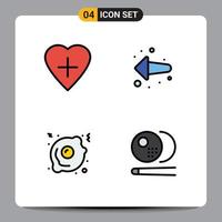 Modern Set of 4 Filledline Flat Colors Pictograph of heart billiards arrow fried egg snooker Editable Vector Design Elements