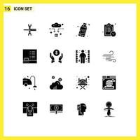 Modern Set of 16 Solid Glyphs Pictograph of education work signal time water Editable Vector Design Elements