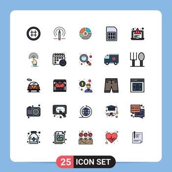 paquete de interfaz de usuario de 25 colores planos básicos de línea rellena de gráficos de estadísticas de gráficos de tarjetas telefónicas elementos de diseño de vectores editables