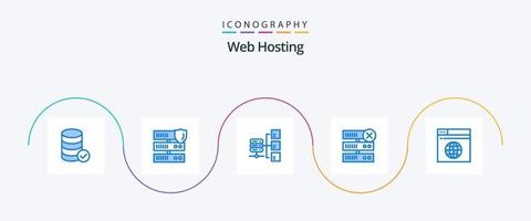 paquete de iconos azul 5 de alojamiento web que incluye servidor. Internet. red. servidor. base de datos vector