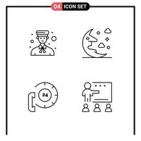 Set of 4 Commercial Filledline Flat Colors pack for avatar call people moon communication Editable Vector Design Elements