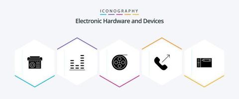 paquete de iconos de 25 glifos de dispositivos que incluye dibujo. teléfono. cámara. móvil. llamada vector