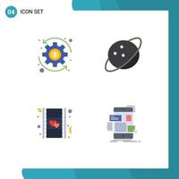 Editable Vector Line Pack of 4 Simple Flat Icons of coin movie planet film mobile Editable Vector Design Elements