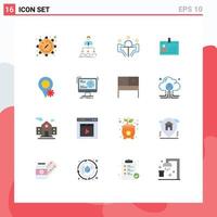 16 User Interface Flat Color Pack of modern Signs and Symbols of gear business watch organization conference Editable Pack of Creative Vector Design Elements