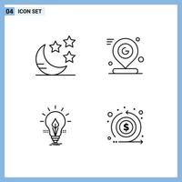 Modern Set of 4 Filledline Flat Colors and symbols such as crescent idea google location energy Editable Vector Design Elements