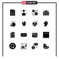 Pack of 16 Modern Solid Glyphs Signs and Symbols for Web Print Media such as building lemon gear fruit party Editable Vector Design Elements