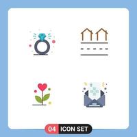 paquete de 4 signos y símbolos de iconos planos modernos para medios de impresión web, como elementos de diseño de vectores editables de corazón real de flor de diamante