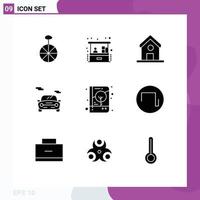 Set of 9 Vector Solid Glyphs on Grid for cover book learn vehicle car Editable Vector Design Elements