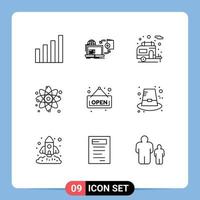 Stock Vector Icon Pack of 9 Line Signs and Symbols for board physics publishing molecule atom Editable Vector Design Elements