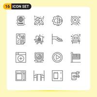 Universal Icon Symbols Group of 16 Modern Outlines of data user development search production Editable Vector Design Elements