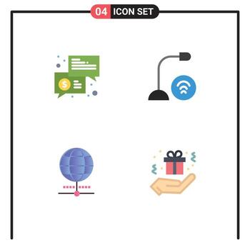 Editable Vector Line Pack of 4 Simple Flat Icons of trade microphone messages devices internet Editable Vector Design Elements