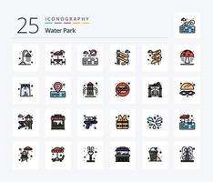 parque acuático paquete de iconos llenos de 25 líneas que incluye parque. traje de baño parque. hongo. agua vector