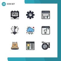 Group of 9 Filledline Flat Colors Signs and Symbols for cloud money advertising key page Editable Vector Design Elements