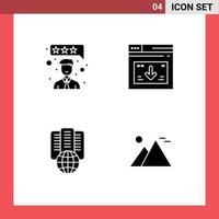 Solid Glyph Pack of 4 Universal Symbols of customer satisfaction internet internet website server Editable Vector Design Elements