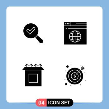4 Universal Solid Glyph Signs Symbols of find setup internet web business Editable Vector Design Elements