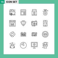 Mobile Interface Outline Set of 16 Pictograms of winner medal ui toxic poison Editable Vector Design Elements