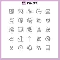 Group of 25 Lines Signs and Symbols for panel center hospital cabin code Editable Vector Design Elements